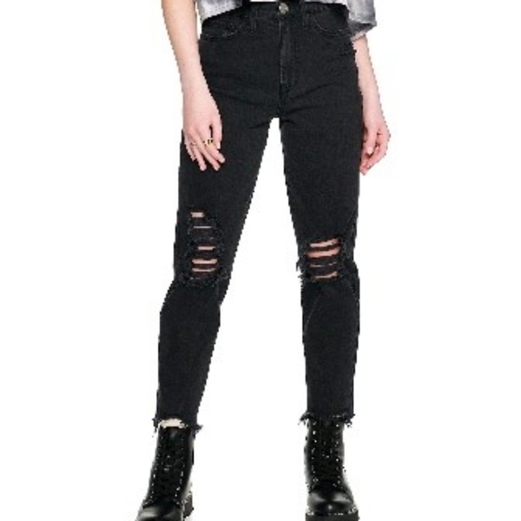SO distressed denim black mom jeans straight jean - Picture 1 of 8